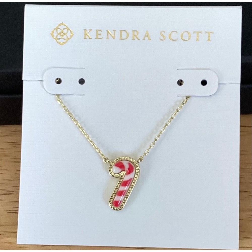 Kendra Scott Candy Cane Pendant Necklace Gold Tone Red White - Picture 2 of 4